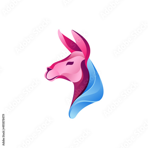 Creative Abstract Colorful Face LLama Logo Icon Design Vector, Animal Logo Colorful Design, Alpaca, Vicuna, Huacaya alpaca, guanaco logo Design