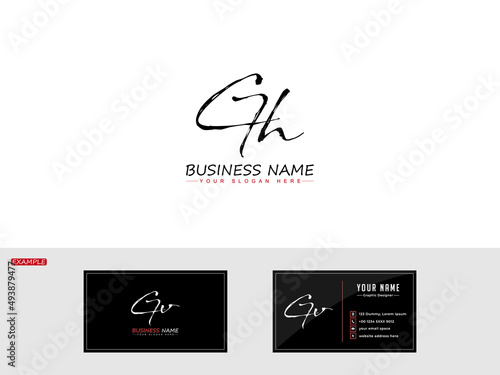 Premium GH Signature Logo, Handwriting Gh hg Brush Letter Logo for cosmetics garden beauty shop with business card template