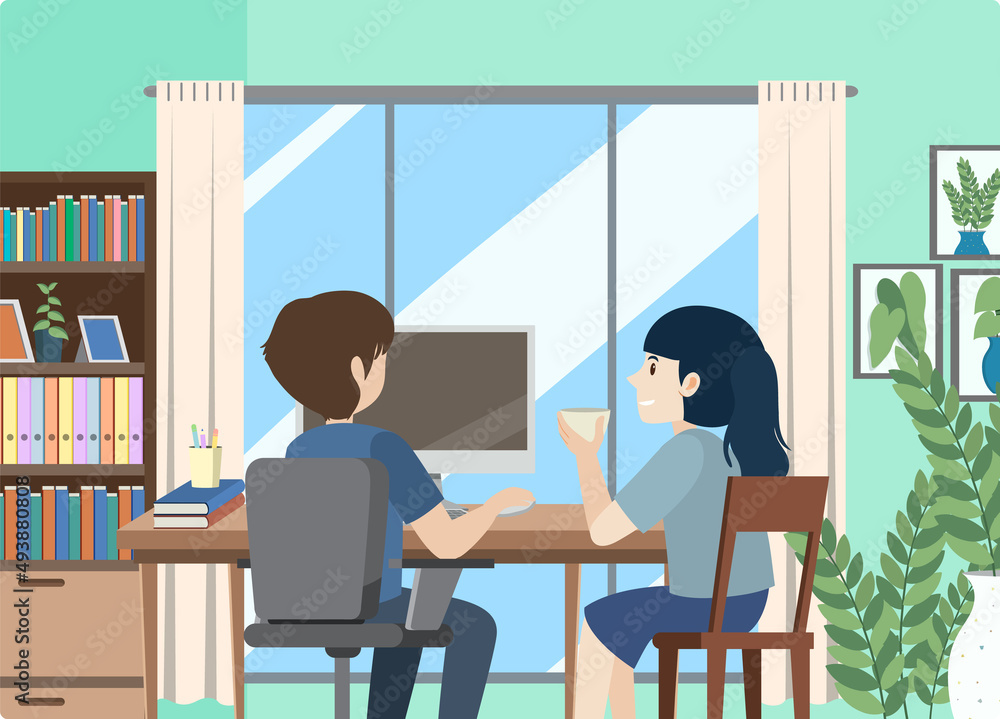 People working on computer at home People working on computer at home