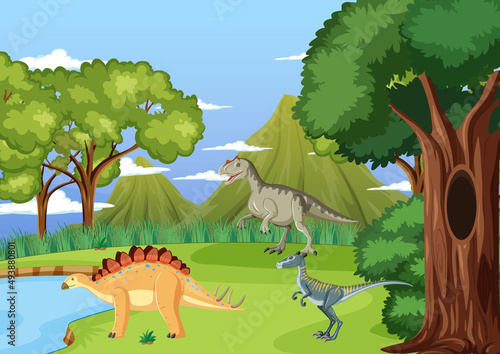 Dinosaur in prehistoric forest scene