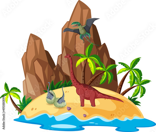 Scene with brachiosaurus on island