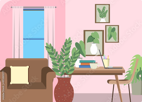 Workroom interior in flat design concept