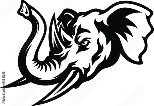 Head of Aggressive Hybrid Animal Between a Rhino and an Elephant