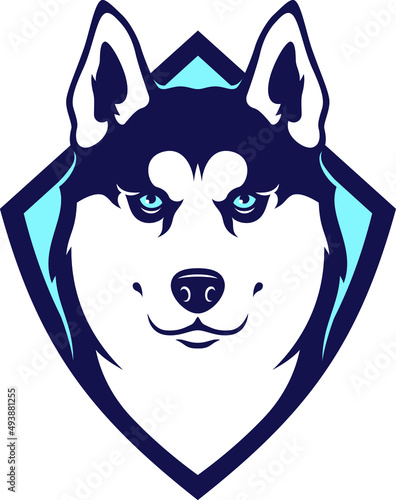 Head of Husky Dog with the Shield in the Background