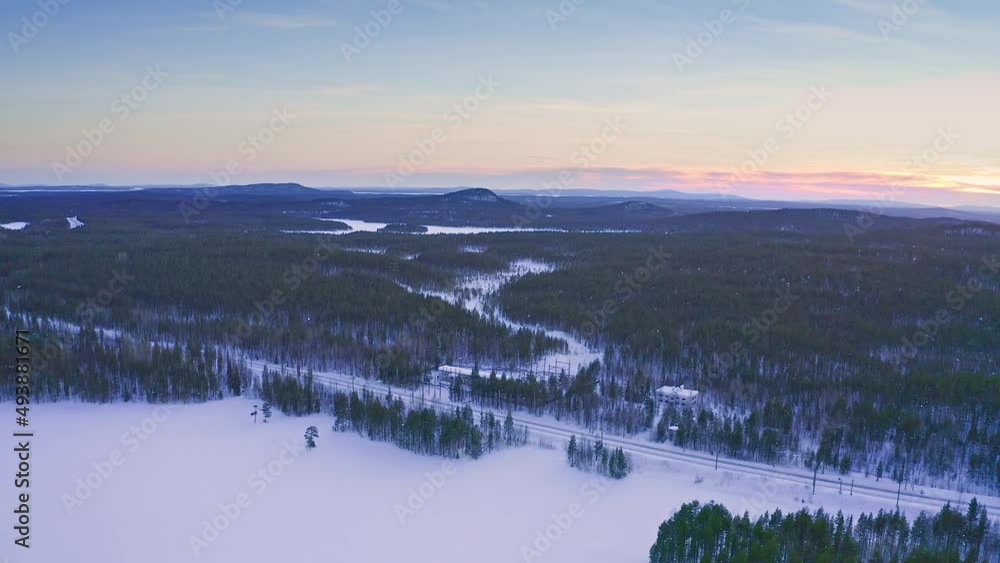 Aerial – Winter Landscape With Spacious Fields, Forests And Lakes In Northern Europe Aerial – Winter Landscape With Spacious Fields, Forests And Lakes In Northern Europe