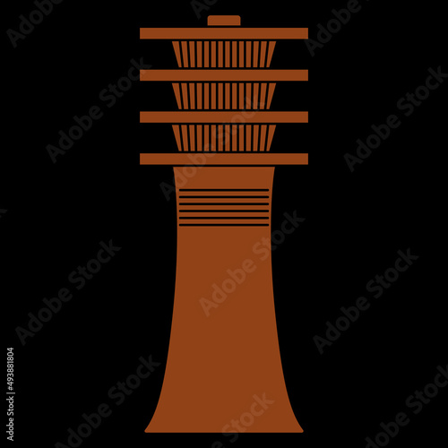Djed sign. Ancient Egyptian sacred symbol. Red and black silhouette.