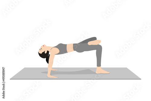 Reverse Table Top Pose Legs In Figure Four. Beautiful girl practice Ardha Purvottanasana Pada Ardha Utkatasana. Young attractive woman practicing yoga exercise. working out, black wearing sportswear