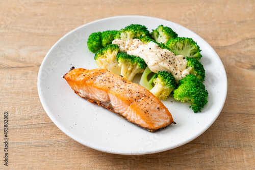 grilled salmon fillet steak with broccoli