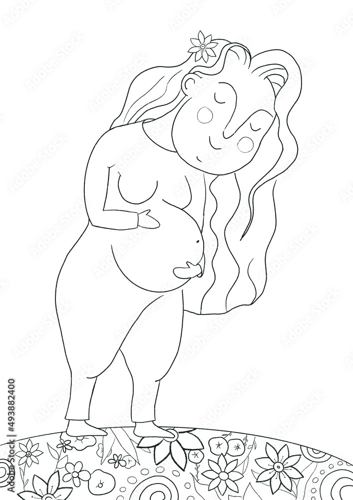 Obraz premium Pregnant girl outline isolated