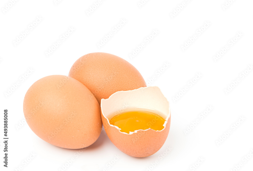 Chicken eggs and yolks. isolated on white background. Chicken eggs and yolks. isolated on white background.