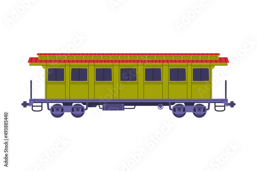 Passenger Train Car or Wagon Side View Vector Illustration