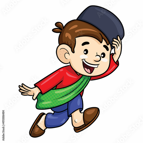 Muslim boy running cartoon.