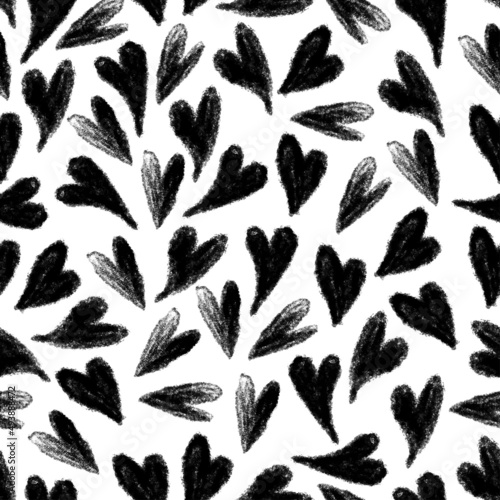 seamless black and white sketch heart shape pattern background