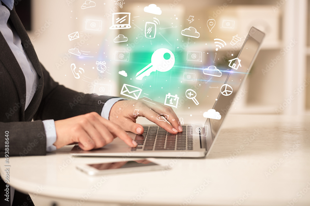 Businessman working on laptop with new business concept Businessman working on laptop with new business concept