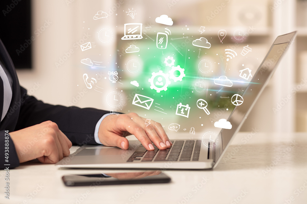 Businessman working on laptop with new business concept Businessman working on laptop with new business concept