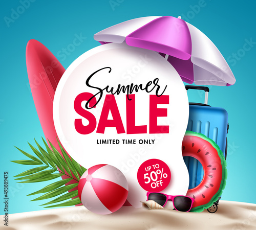 Summer sale vector banner design. Summer sale limited offer text in empty space frame for promo discount background. Vector illustration.