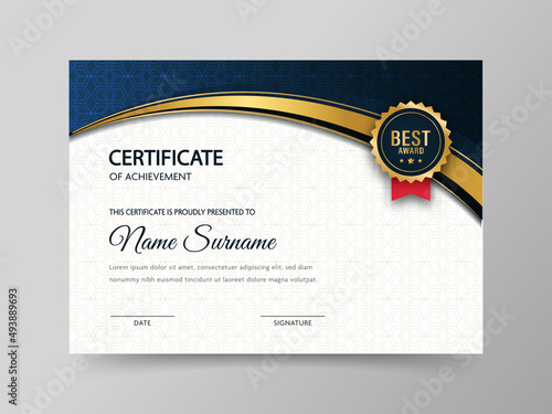 Foto Horizontal Certificate Of Achievement Template With Geometric Pattern In Blue And White Color