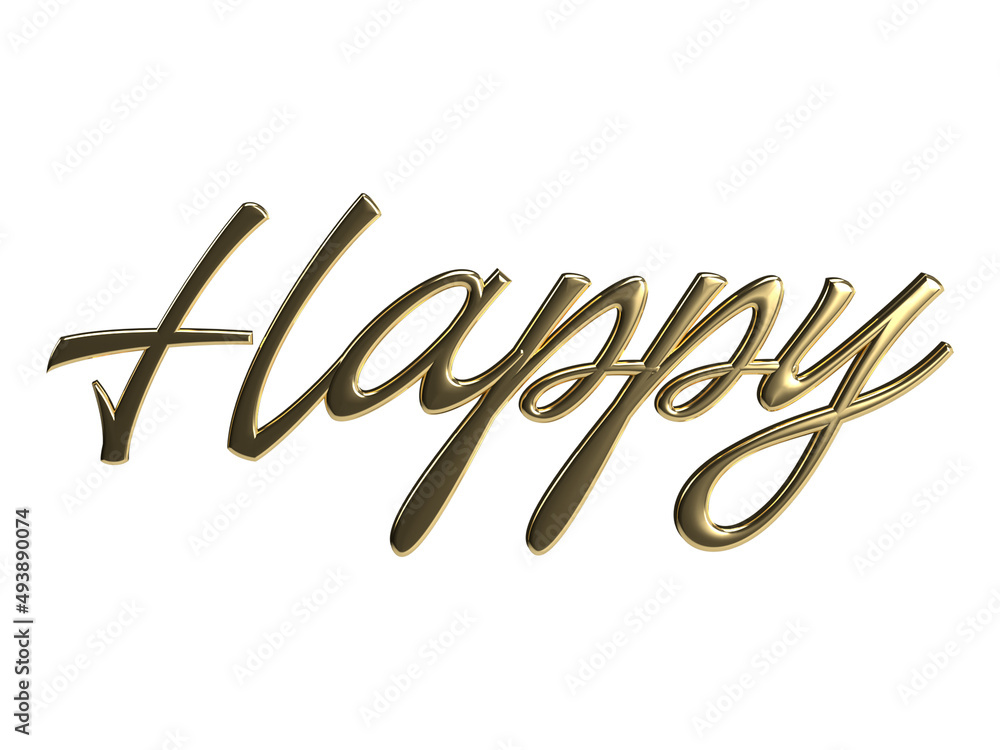 3D illustration typography of Happy.
Golden 3D text isolated on a white background. Greeting card. 3D illustration typography of Happy.
Golden 3D text isolated on a white background. Greeting card.