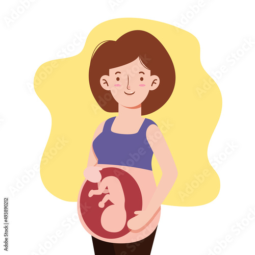 young woman happy pregnant in sportswear, Motherhood girl. expectant mother posing. People woman healthy lifestyle concept. flat style cartoon character design Vector illustration isolated background