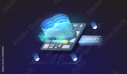 Isometric modern cloud technology. loud storage download isometric vector illustration. Web hosting concept.