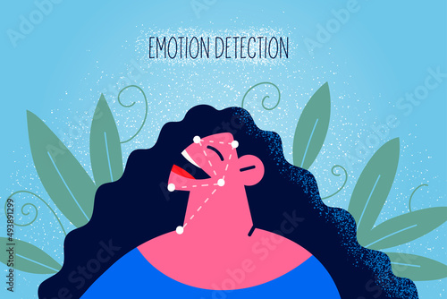 Smiling woman have emotions identified on face