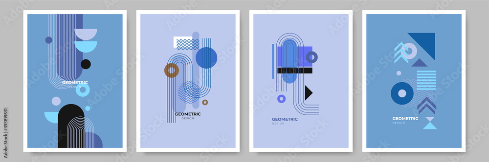 Fototapeta premium Modern abstract geometric poster cover. Minimal retro boho bauhaus composition shapes design. Colorful geometric background. Vector illustration.