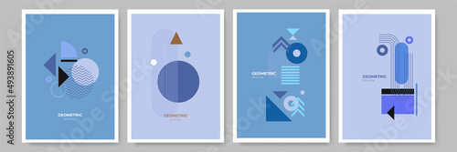 Modern abstract geometric poster cover. Minimal retro boho bauhaus composition shapes design. Colorful geometric background. Vector illustration.
