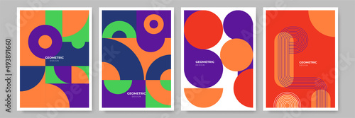 Modern abstract geometric poster cover. Minimal retro boho bauhaus composition shapes design. Colorful geometric background. Vector illustration.