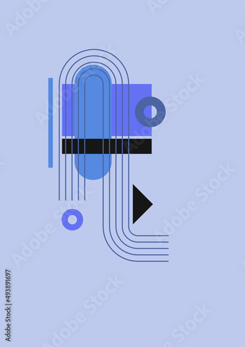 Flat bauhaus memphis blue colorful abstract design background