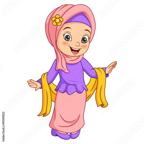 Happy muslim girl cartoon posing
