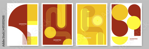 Modern abstract geometric poster cover. Minimal retro boho bauhaus composition shapes design. Colorful geometric background. Vector illustration.