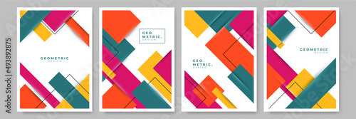 Modern abstract geometric poster cover. Minimal retro boho bauhaus composition shapes design. Colorful geometric background. Vector illustration.