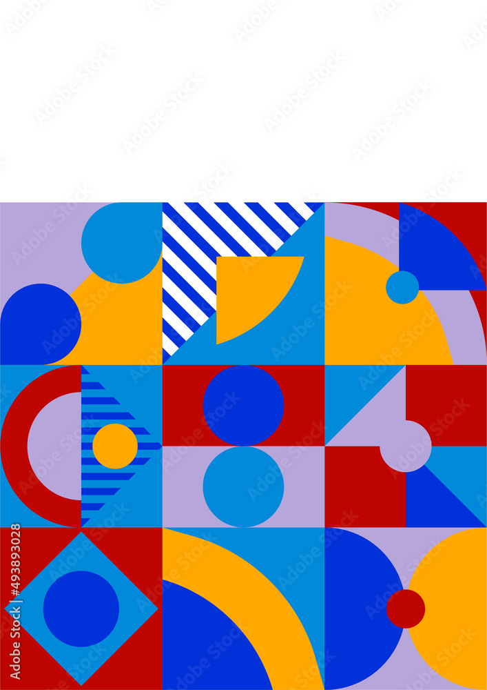 Modern bauhaus memphis red and blue colorful abstract design background