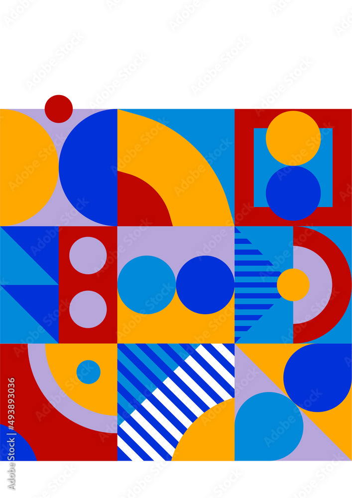 Modern bauhaus memphis red and blue colorful abstract design background