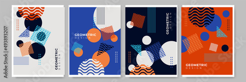 Modern abstract geometric poster cover. Minimal retro boho bauhaus composition shapes design. Colorful geometric background. Vector illustration.