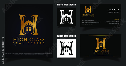 Letter H or HM Logo, Business Card Template, Initials H Or HM Monogram Luxury and Elegant Vector Logo Inspiration