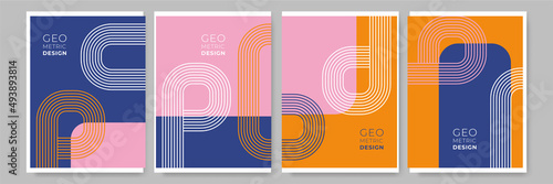 Modern abstract geometric poster cover. Minimal retro boho bauhaus composition shapes design. Colorful geometric background. Vector illustration.