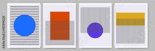 Modern abstract geometric poster cover. Minimal retro boho bauhaus composition shapes design. Colorful geometric background. Vector illustration.