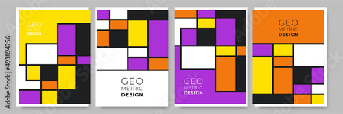 Modern abstract geometric poster cover. Minimal retro boho bauhaus composition shapes design. Colorful geometric background. Vector illustration.