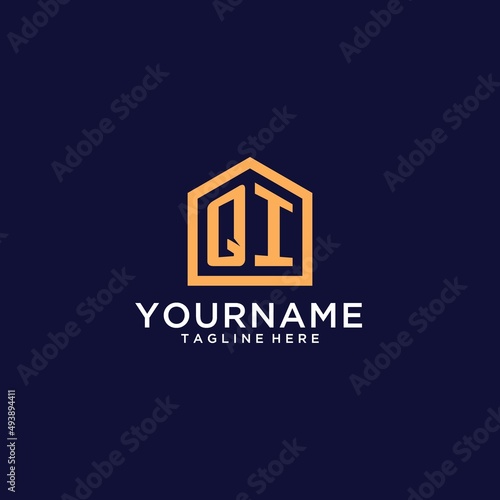 Initial QI logo with abstract home shape, modern minimalist realty logo design ideas
