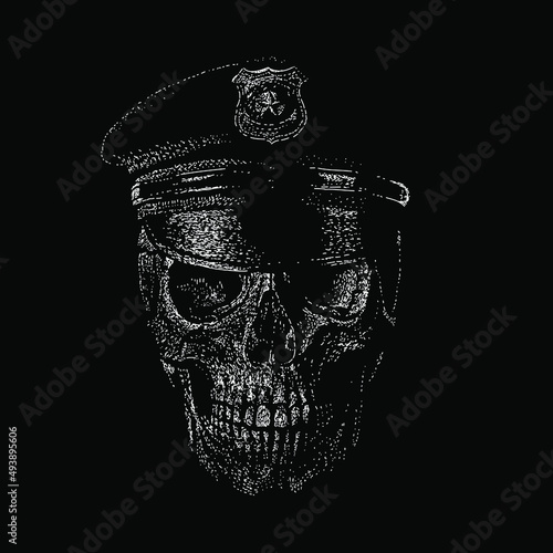 police skull hand drawing vector illustration isolated on black background