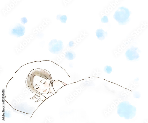 眠る女性のイラスト　湿度を保った快適な寝室