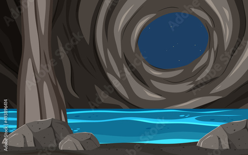 Natural underground cave with water