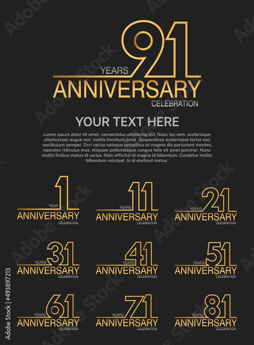 set anniversary logotype premium collection golden color with outline style on black background