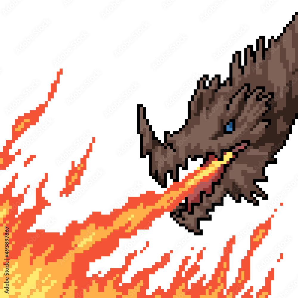 pixel art fire dragon head Stock Vector | Adobe Stock