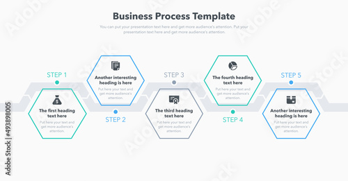 Business process template with five steps. Easy to use for your website or presentation.