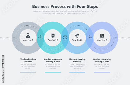 Modern business process template with four steps. Easy to use for your website or presentation. photo