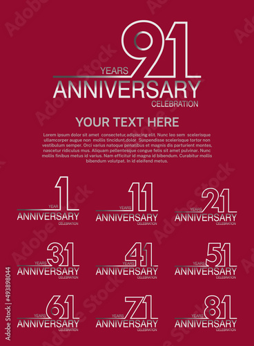 set anniversary logotype premium collection silver color with outline style on red background