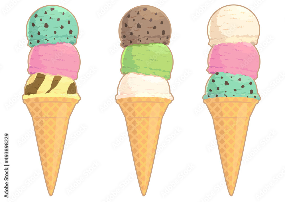 3段アイスクリームのセットイラスト