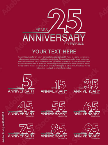 set anniversary logotype premium collection silver color with outline style on red background
